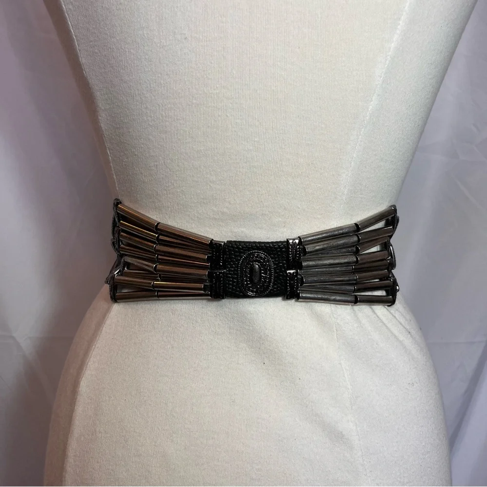 90s Punk Leather & Metal Belt - Picture 1 of 3